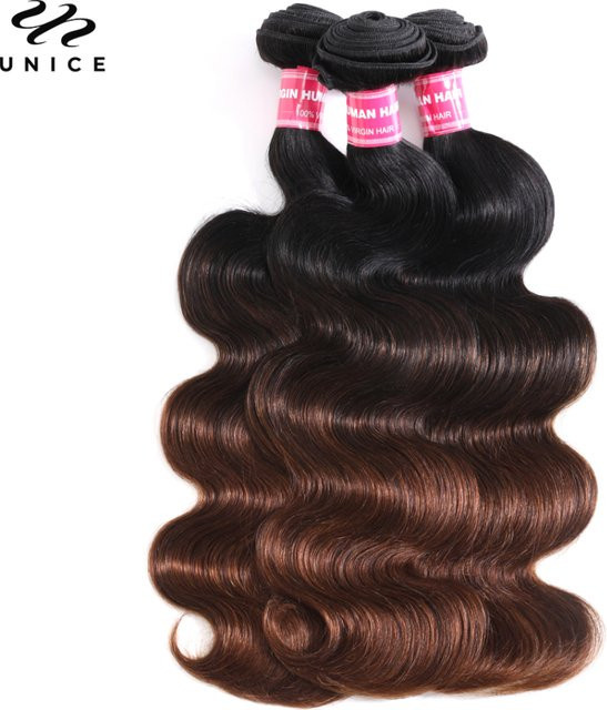 UNice Hair Body Wave Bundles, Chestnut Brown Ombre, Echthaar-Bündel - Bild 1
