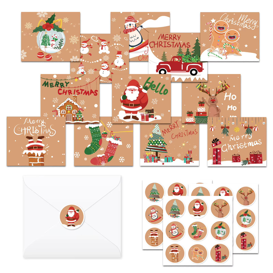 26 Stück Weihnachtsgrußkarten mit Umschlägen und Aufklebern in Mehrfarbig - Bild 1