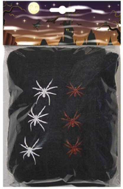 STEL ORA Halloween Spinnennetz Set in Schwarz mit 6 Spinnen, 100 g - Bild 1