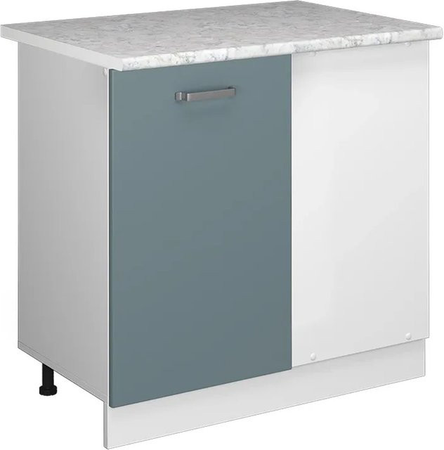 Vicco Eckunterschrank R-Line Küchenschrank in Weiß, Blau und Grau mit Marmor-Optik, Breite: 86 cm - Bild 2