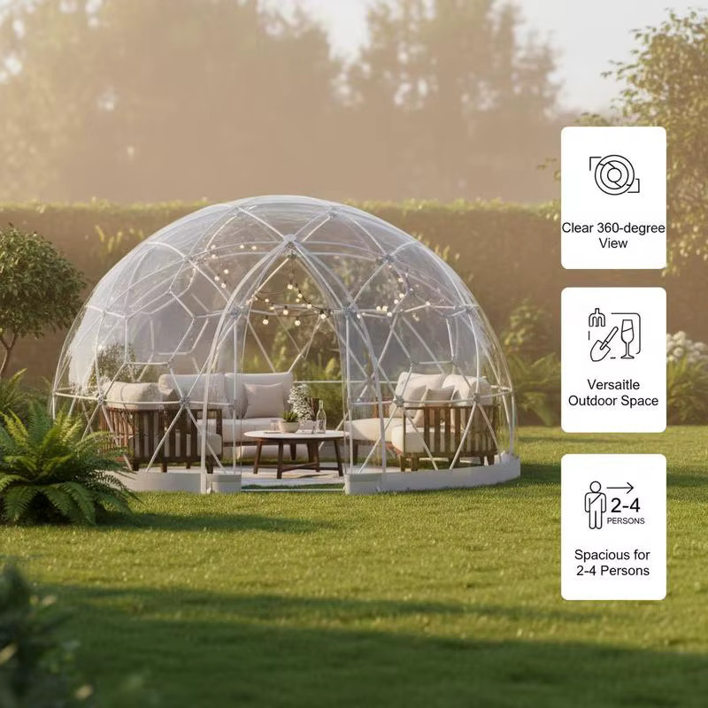 Gartendom Transparentes Blasenzelt aus PVC, Geodätisches Kuppelgewächshaus mit Fenster, B: 290 cm, H: 170 cm, Farbe: Weiß - Bild 4