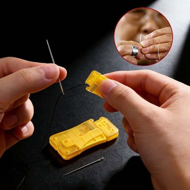 Automatischer Nadeleinfädler in Gelb aus Kunststoff für Handnäharbeiten und Schmuckherstellung - Bild 1