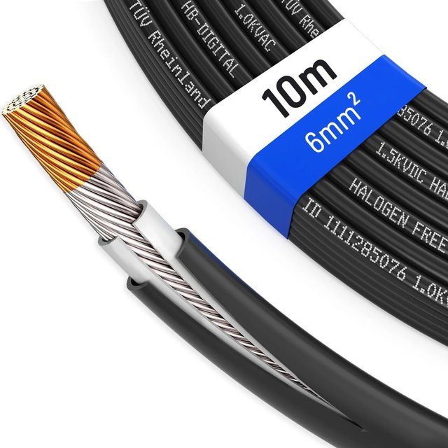 hb-digital Solarkabel 6 mm² H1Z2Z2-K TÜV zertifiziertes PV Kabel für Solaranlagen 10m schwarz - Bild 1