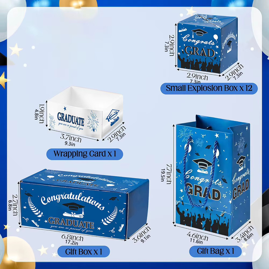 Blaue Pop-up Geschenkbox für den Abschluss 2026, faltbare Umschlagbox aus Papier für Absolventenpartys - Bild 6