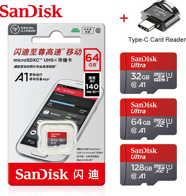 SanDisk Micro-SD-Karte A1 mit USB-C Kartenleser, 256 GB, 100 MB/s, Klasse 10 UHS-1 - Bild 1
