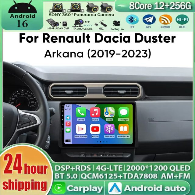 TIEYEZ Android 15 Multimedia Autoradio mit Android Auto und CarPlay für Renault Dacia Duster 2019 bis 2023 und Arkana in Schwarz - Bild 1