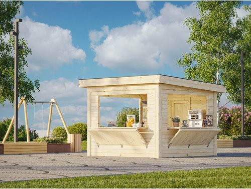 Palmako Marktstand Lenna Set 306 aus Massivholz Fichte in Braun mit Pultdach B/T/H: 300 x 300 x 245 cm - Bild 2