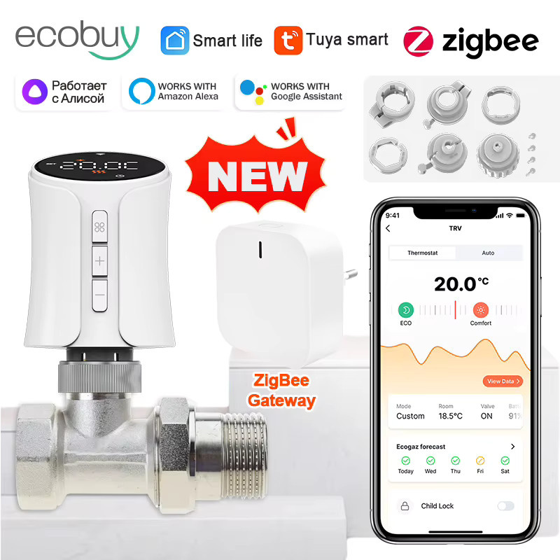 Tuya Smart ZigBee 3.0 Thermostat Heizkörper Ventil TRV Temperaturregler mit App-Steuerung und Smart Home Integration in Weiß - Bild 2