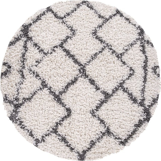 Shaggy-Teppich Kalea in Beige mit Rauten-Muster, rund, Durchmesser: 200 cm - Bild 1