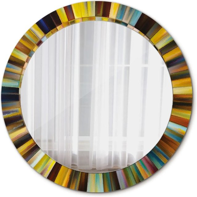 Tulup Runder Spiegel mit buntem Strahlen-Design und Ornamenten, Durchmesser: 70 cm, Multicolour - Bild 1