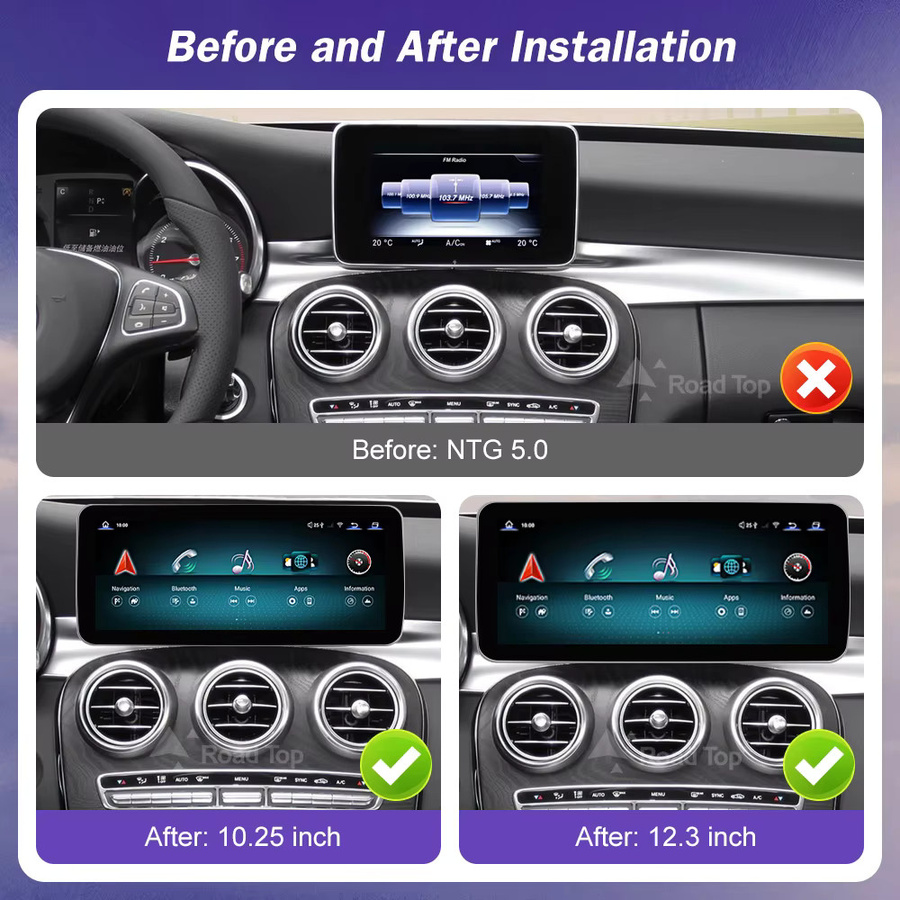 Road Top Android 13 Autoradio mit Touchscreen und GPS für Mercedes Benz W205 GLC C V-Klasse W447 GLA CLA 2015–2019 inklusive Carplay und Android Auto in Schwarz - Bild 2