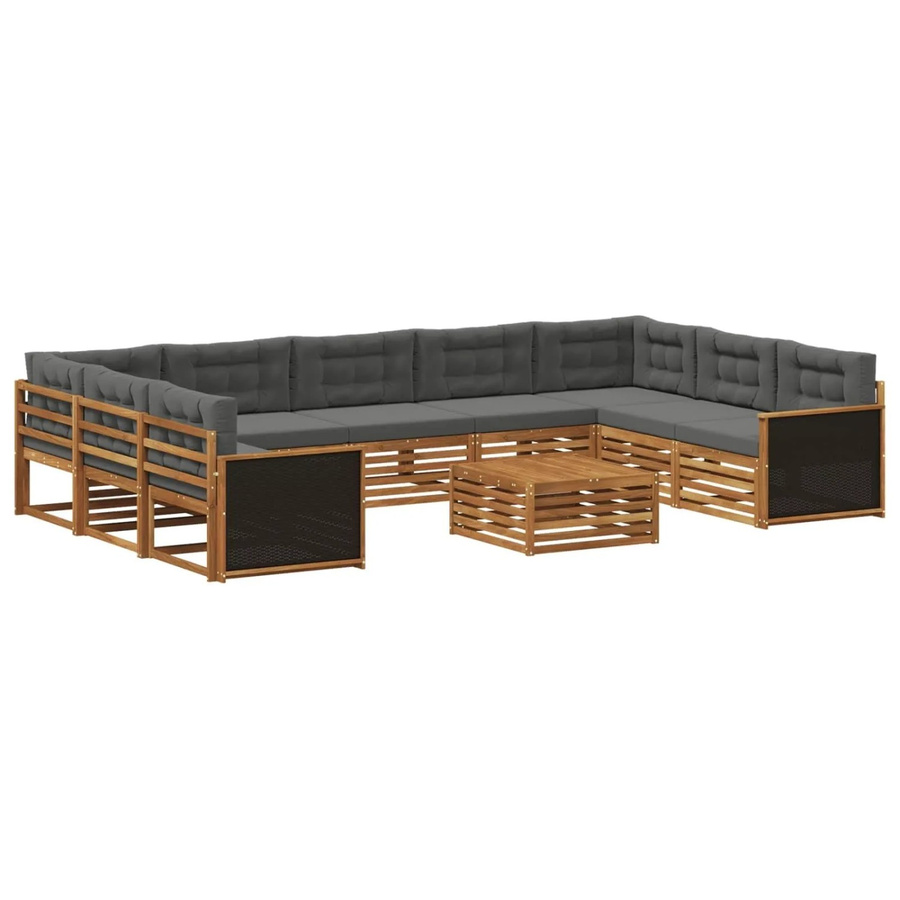 vidaXL Outdoor-Sofagarnitur aus Akazien-Massivholz in L-Form mit 10 Kissen, Farbe: Natur und Anthrazit - Bild 2