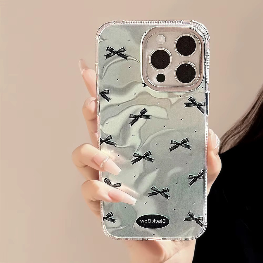 MUQGEW Handyhülle mit schwarzer Schleife und Wellenmuster für iPhone 16 15 14 13 12 Pro Max, stoßfeste Hartschale, Schwarz - Bild 3
