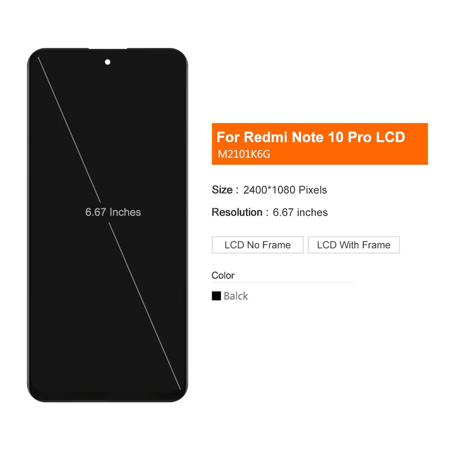 Xiaomi Redmi Note 10 Pro LCD Display Touchscreen Ersatz mit Rahmen in Schwarz für 6,67 Zoll M2101K6G - Bild 2