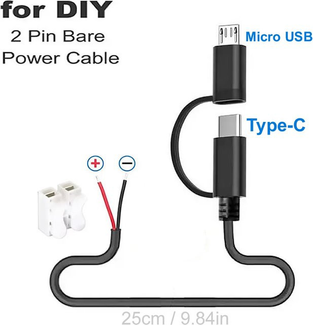 USB C und Micro USB 2-poliges DIY-Netzkabel mit offenem Ende in Schwarz zum Reparieren und Austauschen - Bild 1