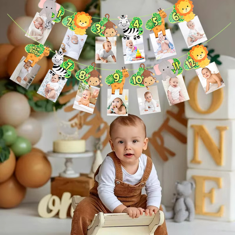 ZQNYCY Fotobanner Safari Dschungel Papiergirlande mit Tierprint für den 1. Geburtstag, Mehrfarbig - Bild 2