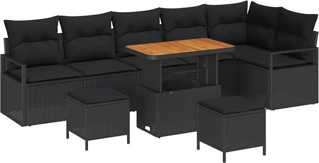 vidaXL Garten-Sofa-Set 9-teilig mit Kissen und integriertem Stauraum in Schwarz - Bild 1