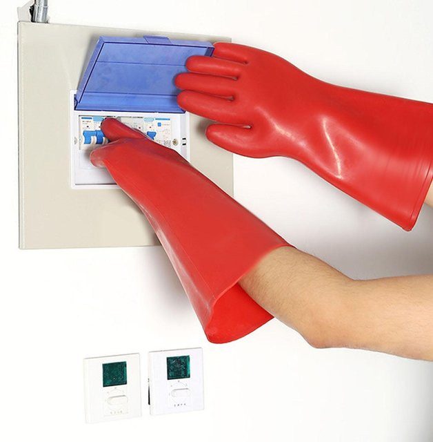 Igeteck Hochspannungs-Isolierhandschuhe aus Latex in Rot, 1,8 mm dick, stoßfeste Arbeitshandschuhe für Elektriker und Leitungsmonteure - Bild 1