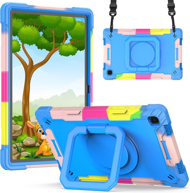 Sturzsichere Hülle für Samsung Galaxy Tab A7 10,4 Zoll (SM-T500/T505) mit 360 Grad drehbarer Halterung und verstellbarem Schultergurt, Multicolor - Bild 1