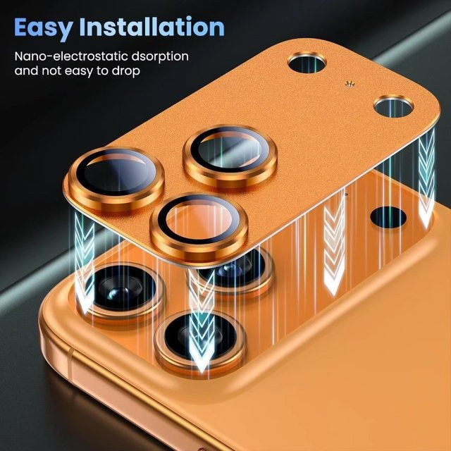 Metall-Objektivschutz aus gehärtetem Glas für iPhone 17 Pro und iPhone 17 Pro Max, Orange, kratzfest und HD-klar - Bild 1