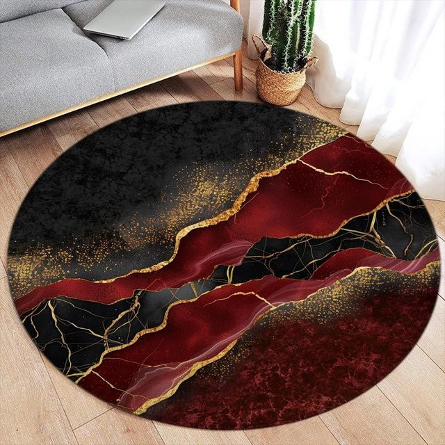 Runder Bereichsteppich Karpetti mit abstraktem Marmor-Design in Grün, Gold und Schwarz, Durchmesser: 90 cm - Bild 1