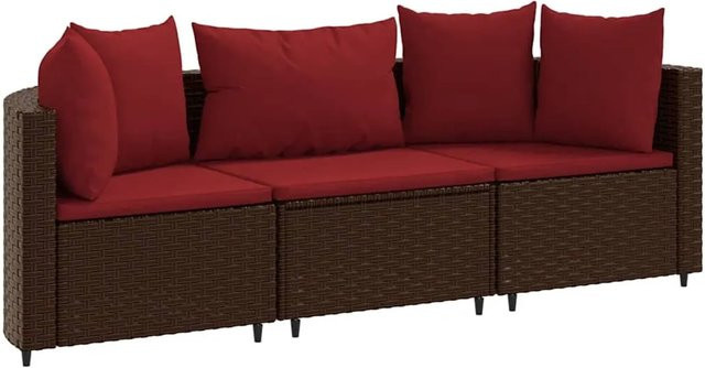 vidaXL 3-teilige Garten-Sofagarnitur in L-Form aus braunem PE-Rattan mit Polsterkissen und pulverbeschichtetem Stahlgestell - Bild 1