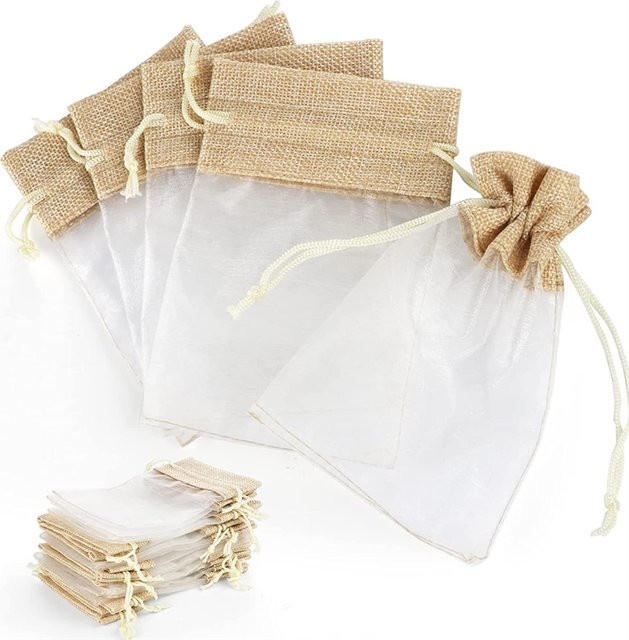 10er Packung Organza-Geschenkbeutel aus Leinen mit Kordelzug zur Aufbewahrung von Süßigkeiten und Geschenken - Bild 1