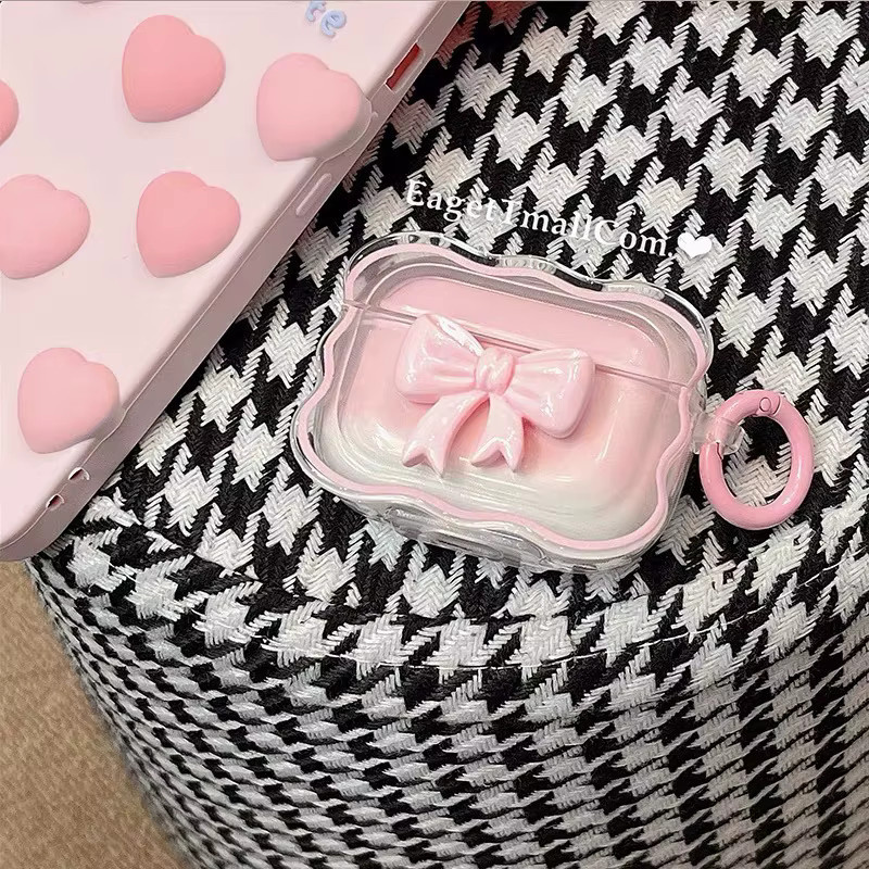 3D Bow Wave Schutzhülle für Apple AirPods 1, 2 und AirPods Pro in Pink Floral mit Schlüsselanhänger - Bild 3