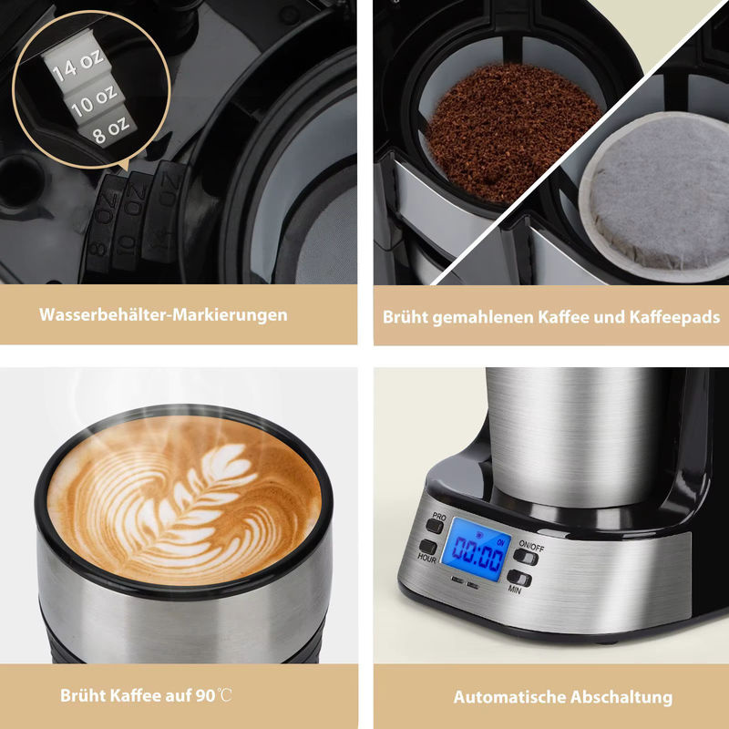 Aigostar Filterkaffeemaschine mit Thermobecher, 420 ml, Schwarz, mit 24h-Timer, LCD-Anzeige und AutoClean-Funktion - Bild 5