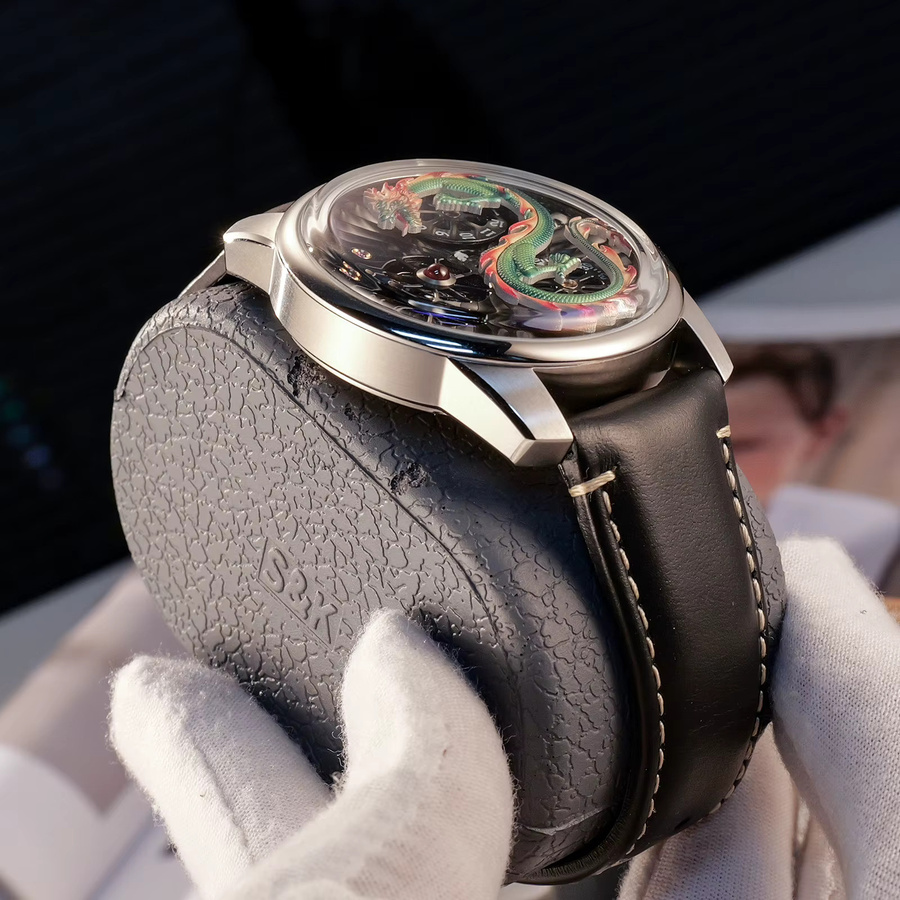 Oblvlo Armbanduhr Automatik, Leder, Grün, Herren - Bild 5