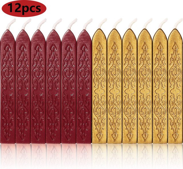 12 Stück Siegelwachsstifte in Rot und Gold mit Dochten für Briefe, Siegelstempel und Dekorationen - Bild 1