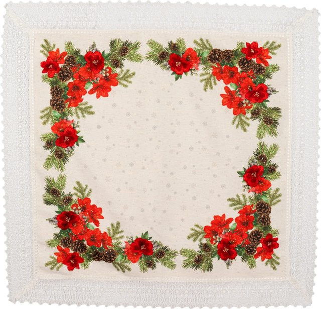 Mitteldecke Amaryllis von viva domo in Weiß und Multicolour mit floralem Design, B/B: 85 x 85 cm - Bild 1