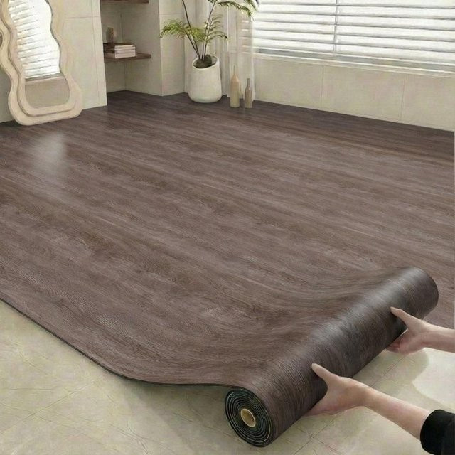 AOJY Selbstklebende Vinylbodenfliesen in Braun, wasserfest und rutschfest, 1,6 mm Dicke, Breite: 40 cm, Länge: 2 m - Bild 1