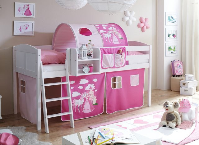 TiCAA Hochbett Eric Country aus Kiefernholz in Weiß für Kinder - Bild 1