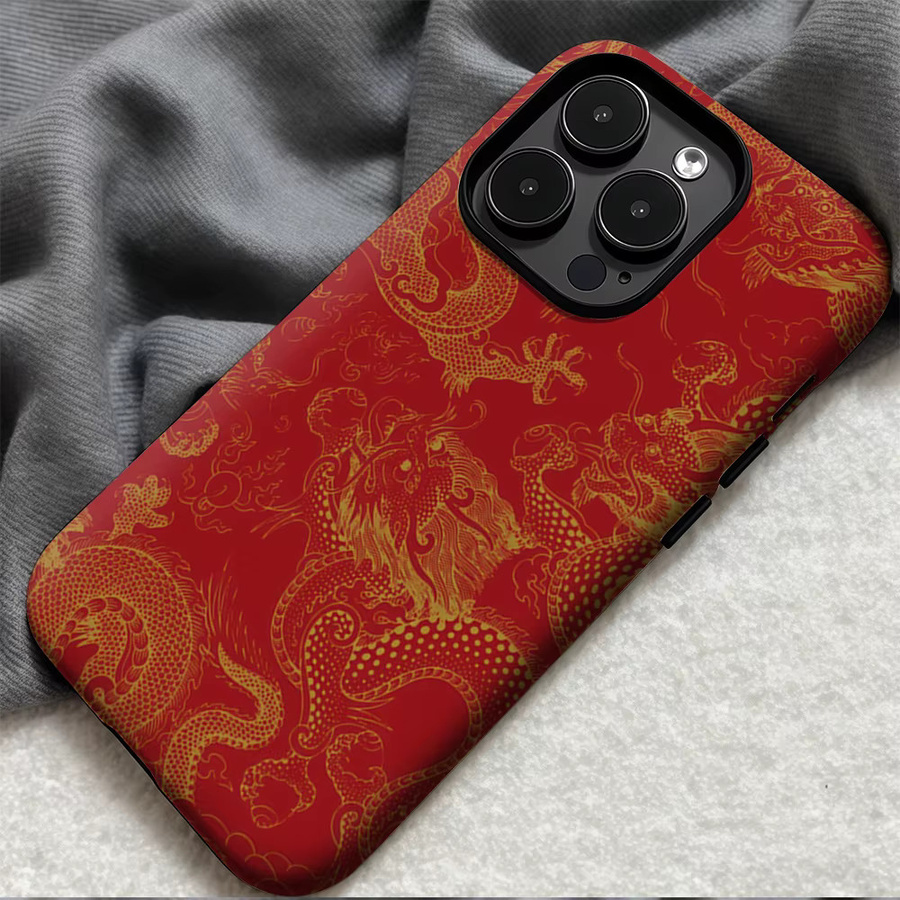 Magnetische iPhone Hülle mit Golden Dragons Design in Rot und Gold für iPhone 17 16 15 14 Pro Max Plus - Bild 4