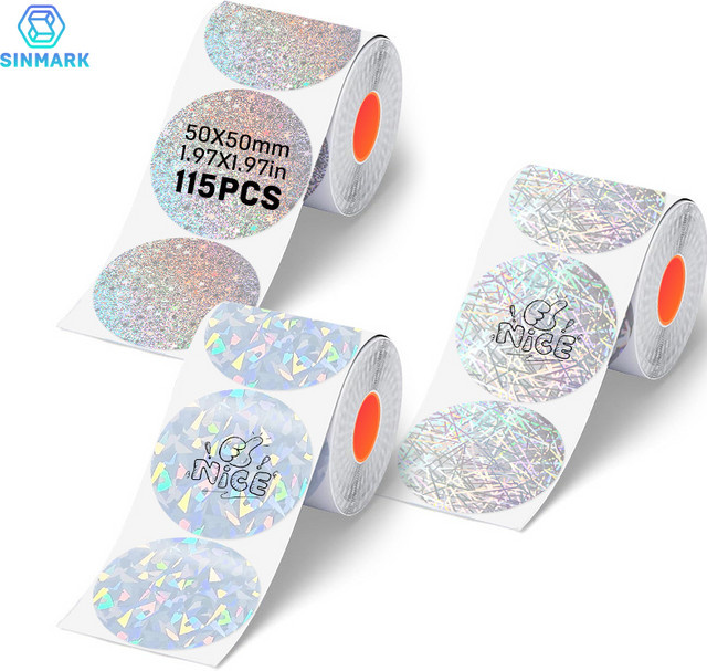 SINMARK Holografische Laser-Thermoetiketten in Multicolour, 3 Rollen, Durchmesser: 50 mm, passend für tragbare Thermodrucker SK20, M110, M220 und P50 - Bild 1