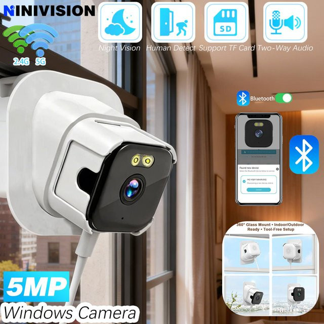 NINIVISION O-Kam Pro Smart WIFI IP-Kamera mit 5MP Auflösung, 5G 2,4 GHz Dual-Band Wireless Netzwerk und Blacklight Night Vision in Schwarz und Weiß - Bild 1