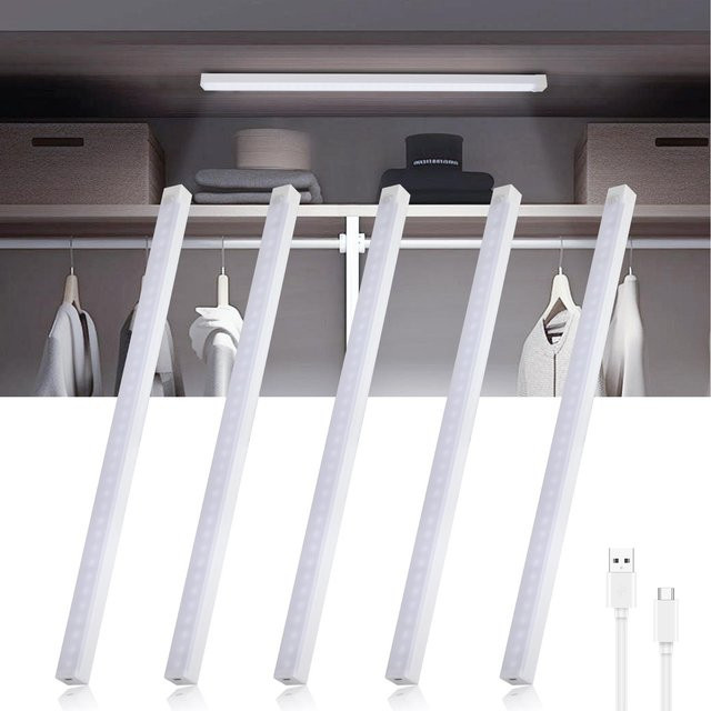 Oraymin 5er Set LED-Unterbauleuchten mit Bewegungssensor, USB-aufladbar und magnetisch, Weiß, 6000K Kaltweiß, Länge: 50 cm - Bild 1