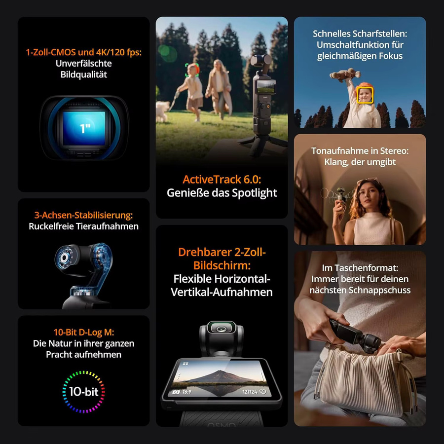 DJI Osmo Pocket 3 Handheld Gimbal Kamera mit 1-Zoll CMOS Sensor in Schwarz - Bild 3