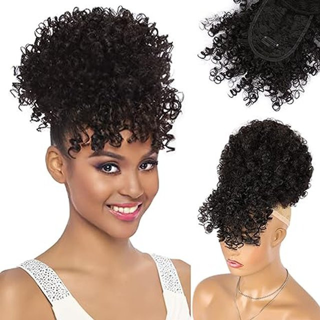 Afro Puff Pferdeschwanz mit Pony, Haarverlängerung für Damen, kurz lockig - Bild 1