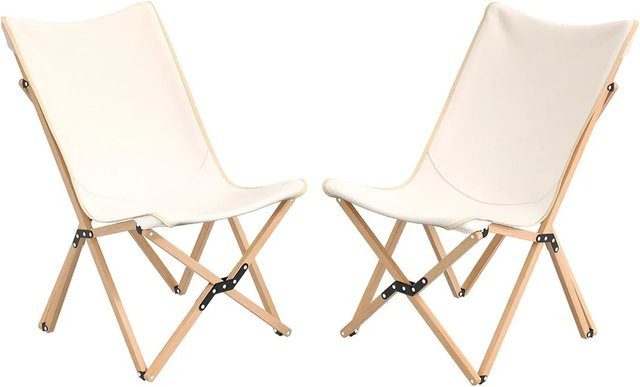 Costway 2er Set Campingstühle faltbar aus Bambus und Canvas-Stoff in Beige - Bild 1