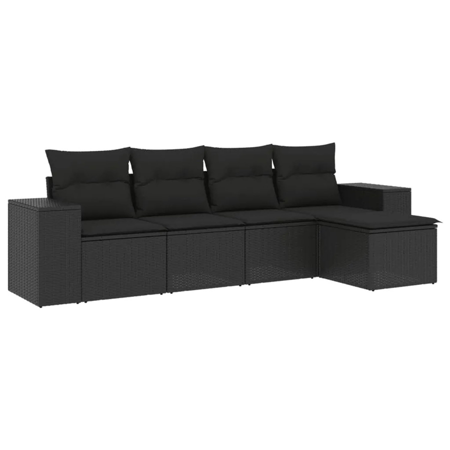 vidaXL 5-tlg Garten-Sofagarnitur aus Polyrattan in Schwarz mit Sitzkissen und Stauraum - Bild 2