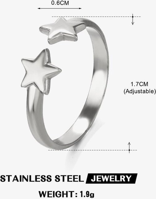 LATS Ringe Edelstahl, Stern, Weiß, Damen Herren - Bild 1