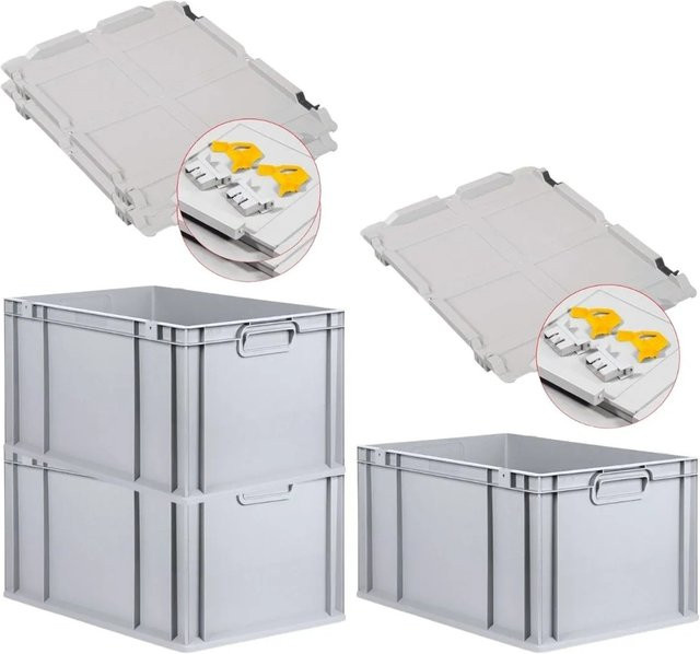 PROREGAL SuperSparSet 3x Eurobox NextGen Grip mit Scharnierdeckel und gelben Schiebeschnappverschlüssen, Grau, H x B x T: 32 x 40 x 60 cm - Bild 1