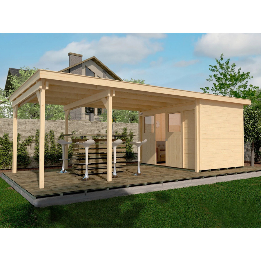 WEKA Gartenhaus Loungehaus 225 B mit Flachdach in Beige, B/T/H: 766 x 336 x 223 cm - Bild 2