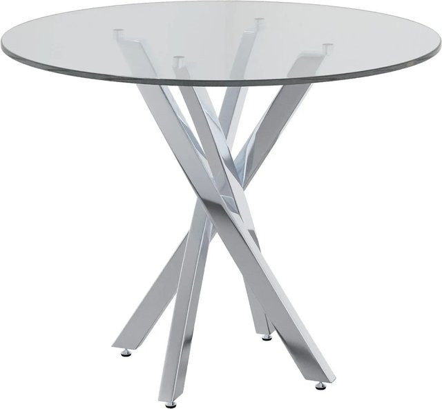 okwish Esstisch aus gehärtetem Glas in Silber mit galvanisierten Metallbeinen, B/T/H: 80 x 80 x 75 cm - Bild 1