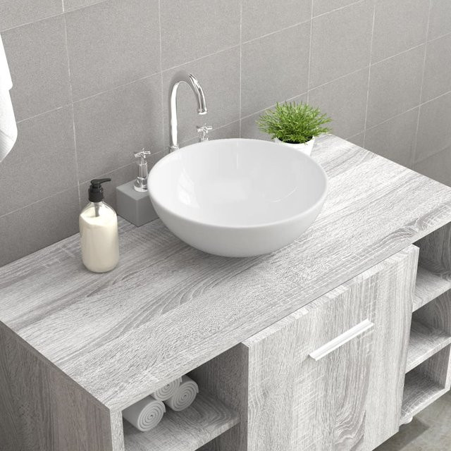 Vidaxl Aufsatzwaschbecken aus Keramik, Weiß, rund, B/T/H: 28 x 28 x 10 cm - Bild 1