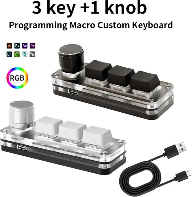 GGBEE Makro Mechanische Tastatur RGB Mini Gaming mit 3 programmierbaren Tasten für Photoshop in Weiß - Bild 1