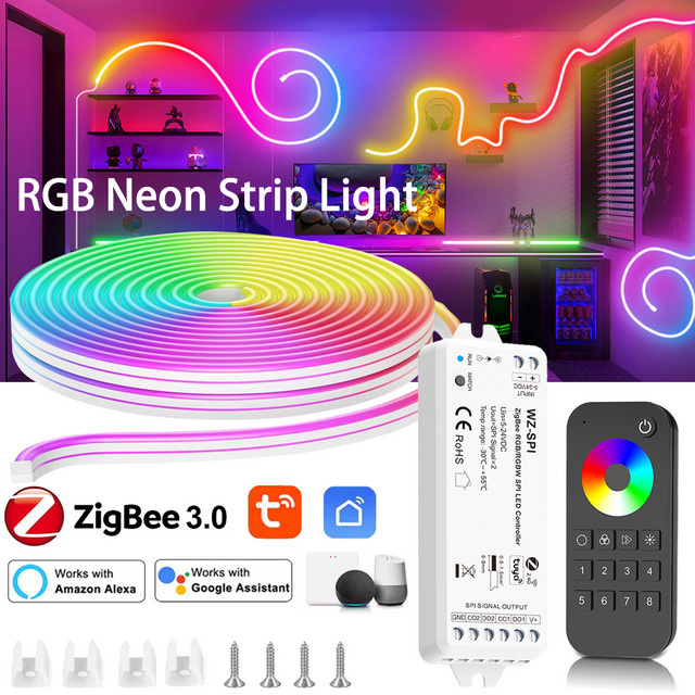 YSRSAI RGB Neon LED-Streifen Set mit Tuya Zigbee und RF-Fernbedienung, wasserdichtes Neon Flex Band 12V in Multicolour - Bild 1