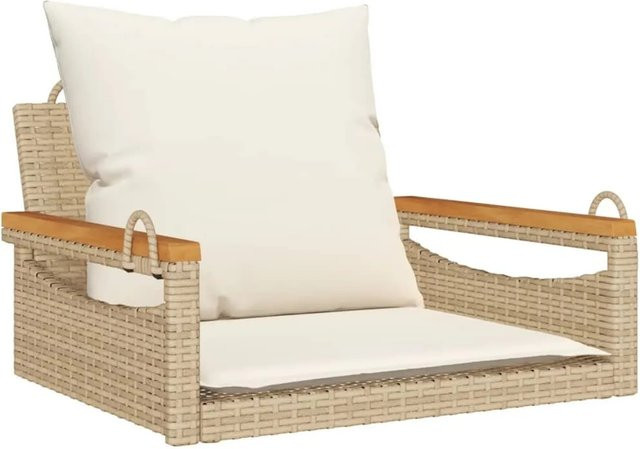 furnicato Hängesessel aus PE-Rattan mit Kissen in Beige, B/T/H: 63 x 62 x 40 cm - Bild 1